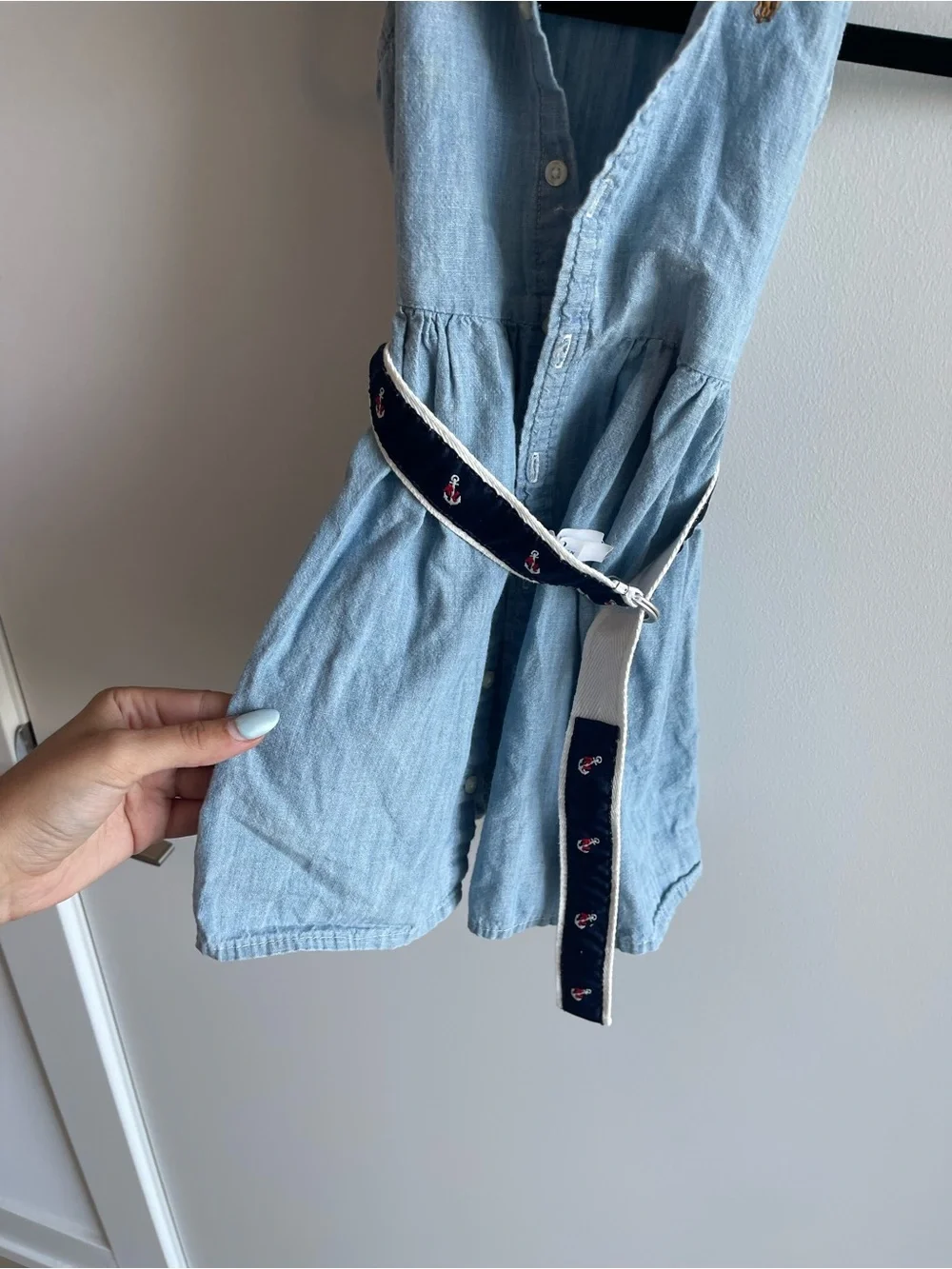 Polo Ralph Lauren Nautical Light Blue Denim Sleeveless Shirt Dress Navy Belt